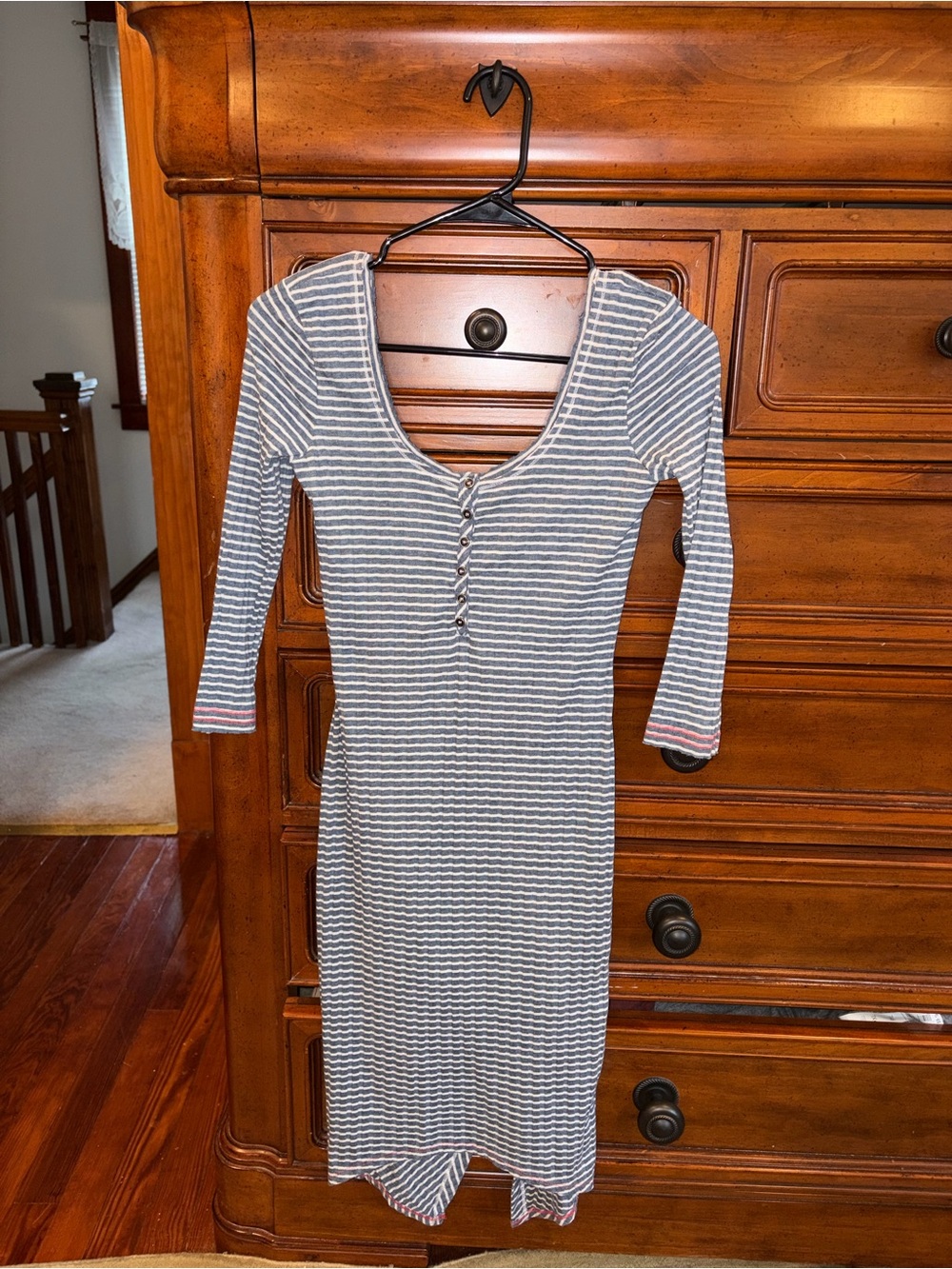 Free People Blue White Striped Henley Bodycon Midi Dress XS